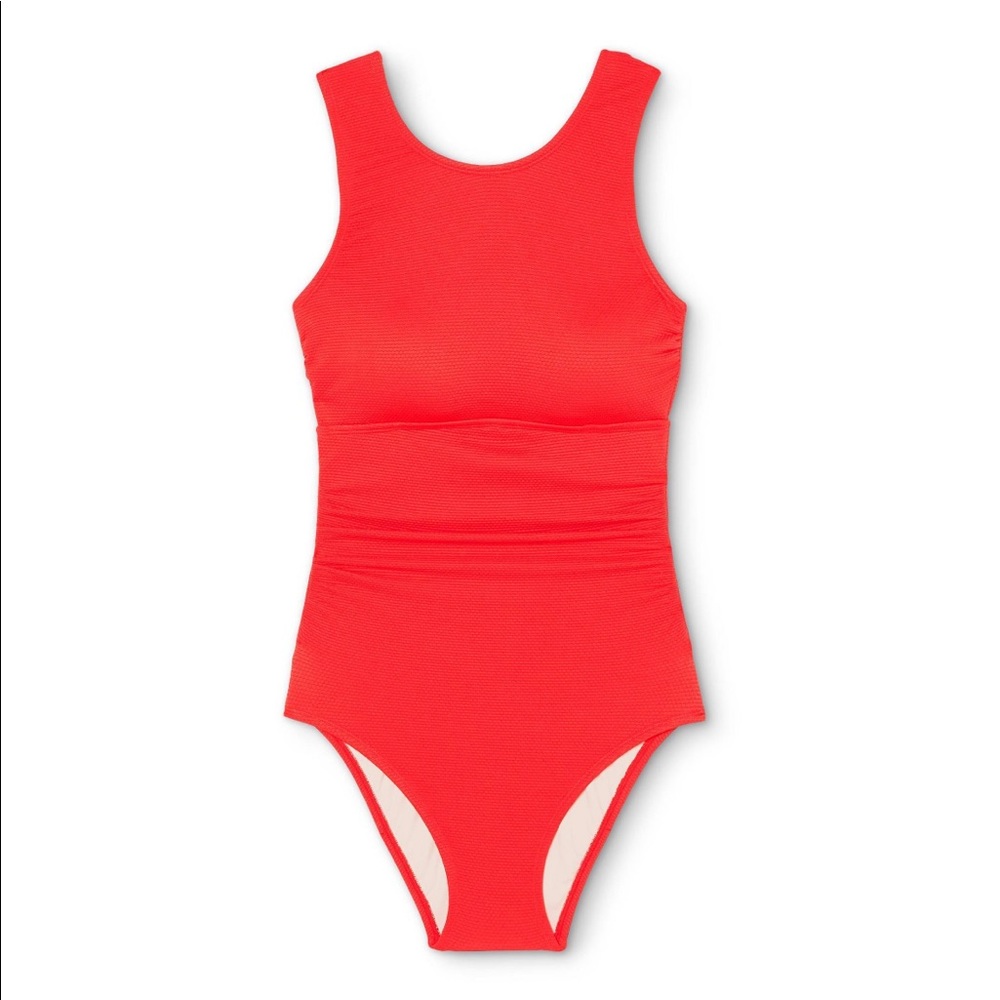 Kona Sol red textured one piece swimsuit